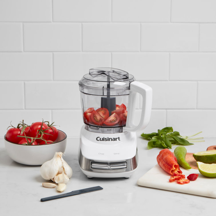 White and Stainless Steel 4-Cup Mini Food Processor with Variable Speed