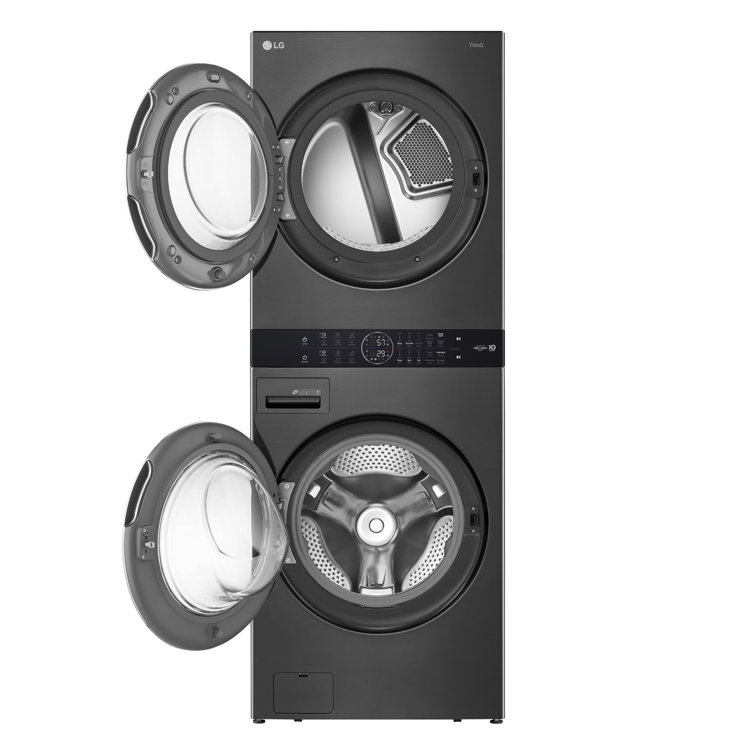 Black Steel 27" Smart Gas Washer and Dryer Set with LED Display