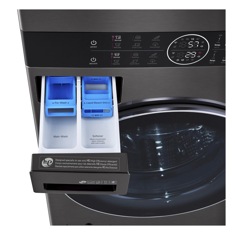 Black Steel 27" Smart Gas Washer and Dryer Set with LED Display