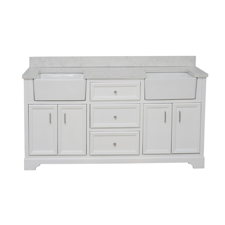 Franklin 72" White Double Bathroom Vanity with Carrara Marble Top