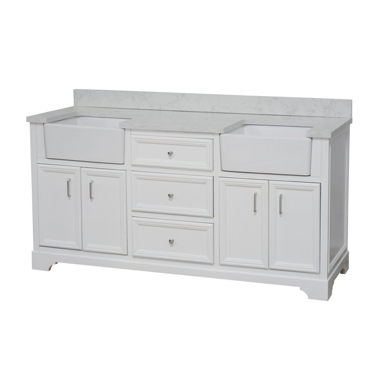 Franklin 72" White Double Bathroom Vanity with Carrara Marble Top