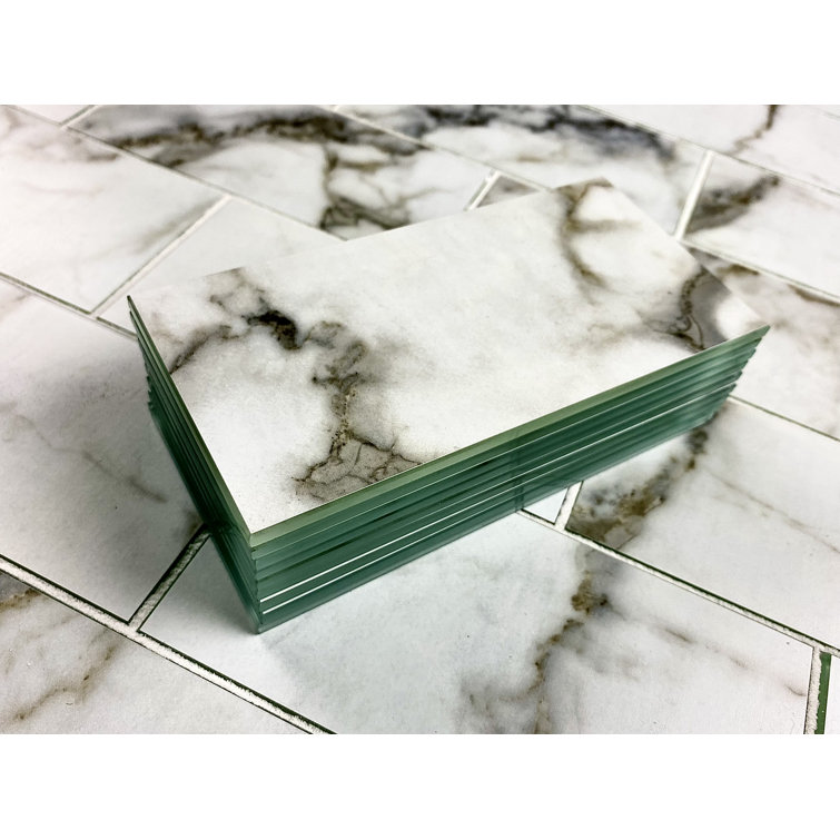 Bianco Carrara White Honed Marble Look Glass Wall Tile