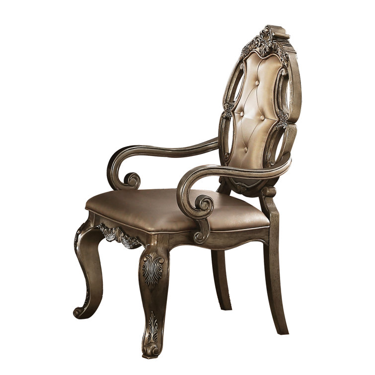Champagne Oak Faux Leather Traditional Arm Chair Set