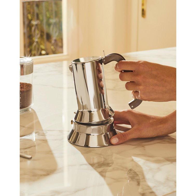Stainless Steel 3-Cup Espresso Coffee Maker with Brown Handle