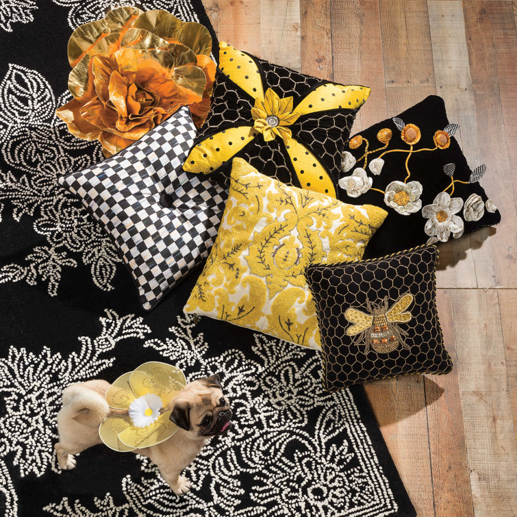 Kids' Square Velvet Pillow with Beaded Bee Design