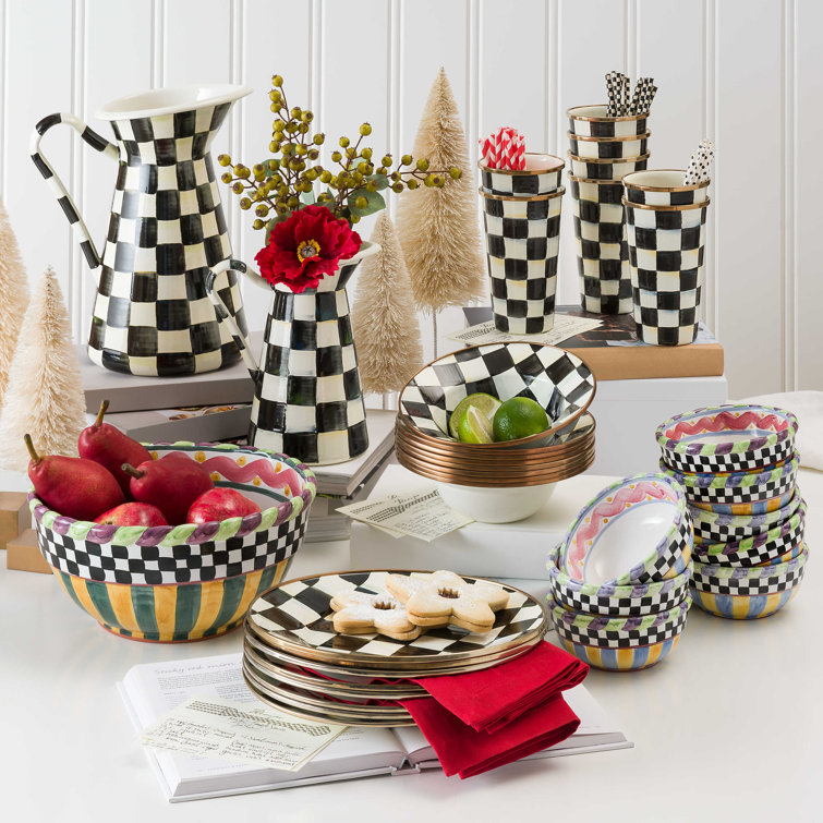 Elegant Hand-Painted Black and White Checkered Two-Tier Sweet Stand