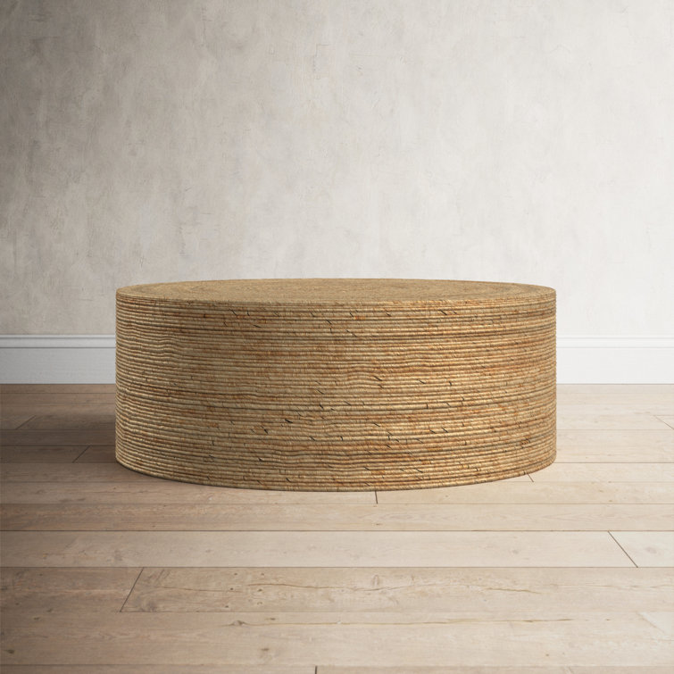 Coastal Mahogany and Woven Banana 42" Round Coffee Table