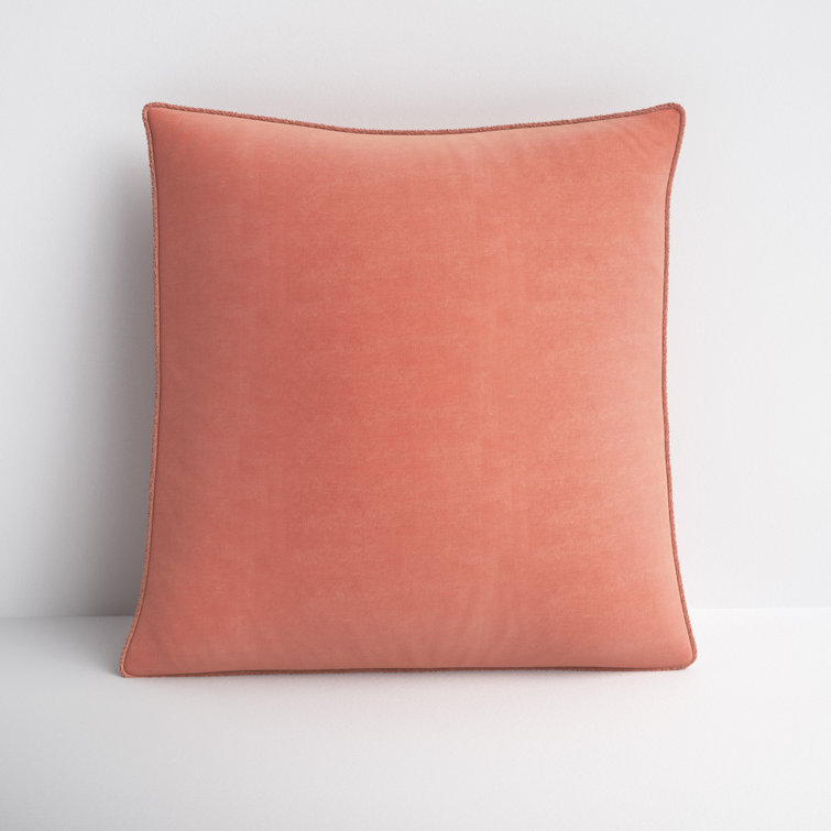 Tan Cotton Square Embroidered Throw Pillow with Fringed Edges
