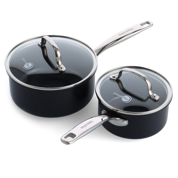 Black Aluminum Nonstick 1QT and 2QT Saucepan Set with Glass Lids