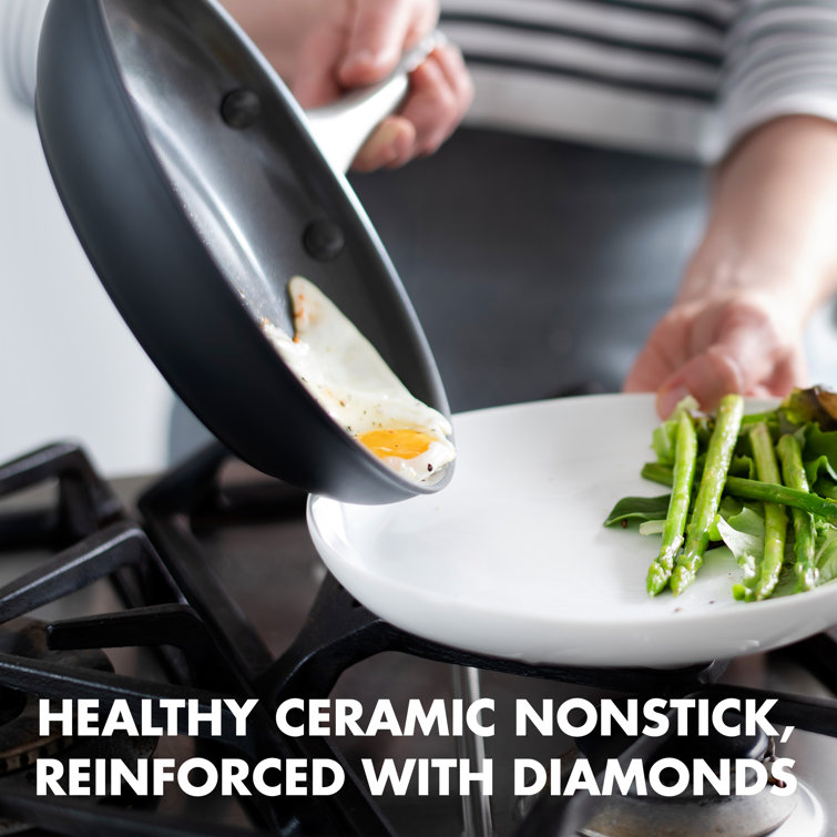 Gray Aluminum Ceramic Nonstick Fry Pan Set with Stainless Steel Handles