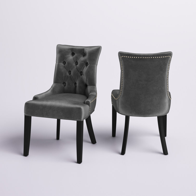 Charcoal Velvet Upholstered Tufted Side Chair with Wood Legs