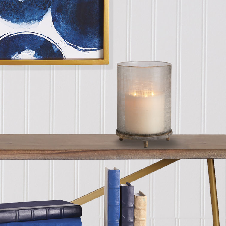 Thatcher Small Wood and Glass Hurricane Candle Holder