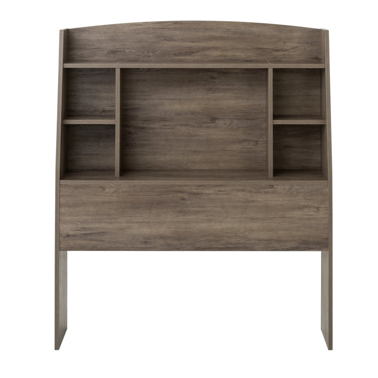 Gray Twin Wood Bookcase Headboard with Storage