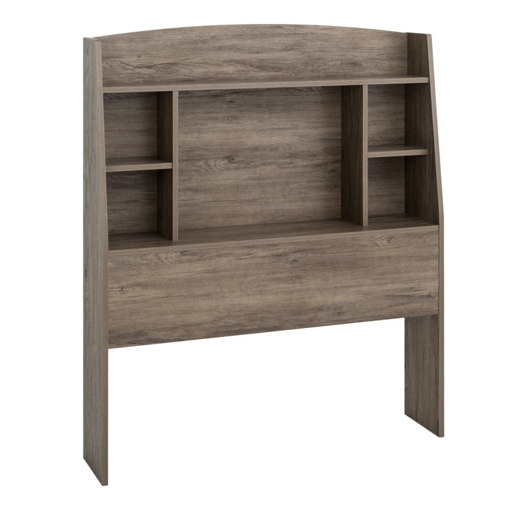 Gray Twin Wood Bookcase Headboard with Storage