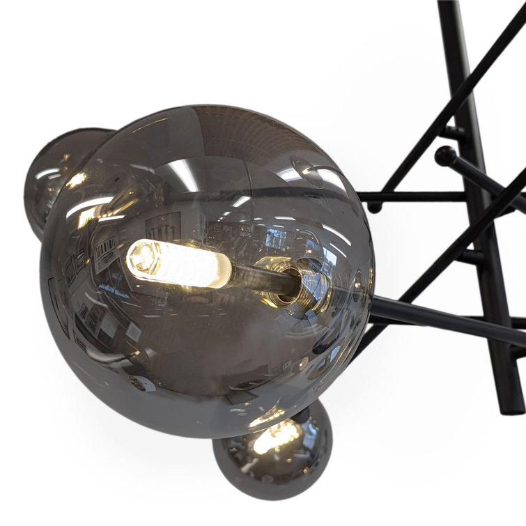 Mid-Century Modern Black Sputnik Chandelier with Smoked Glass Globes