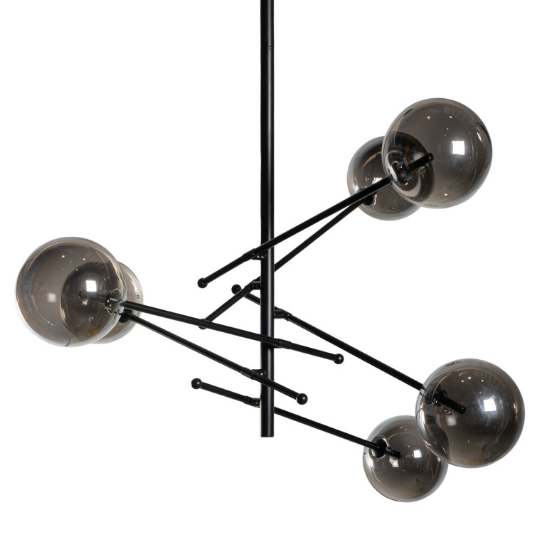Mid-Century Modern Black Sputnik Chandelier with Smoked Glass Globes