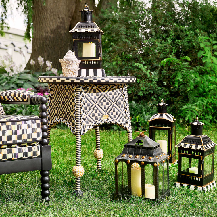 Large Black and White Striped Glass Candle Lantern