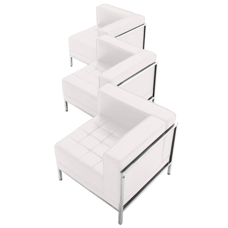 White Leather Modular Corner Chair Set with Metal Frame