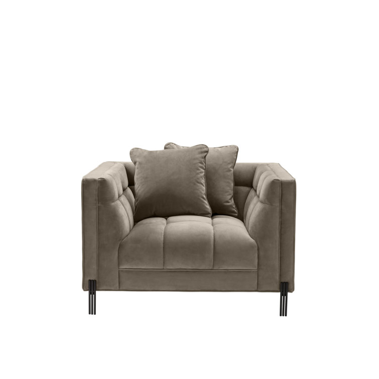 Sienna Greige Velvet Tufted Armchair with Black Legs