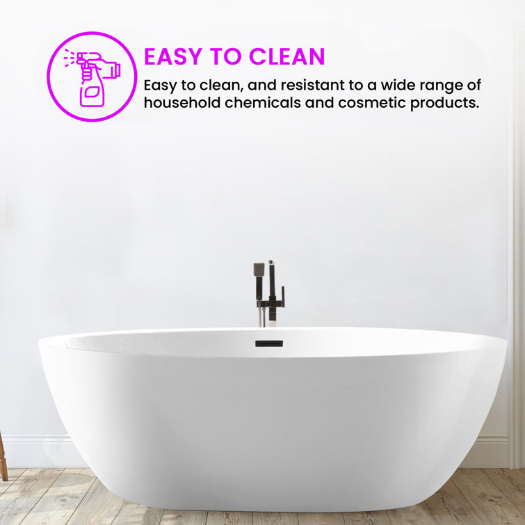 59" White Acrylic Freestanding Soaking Bathtub with Matte Black Drain