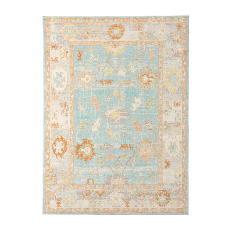 Aqua Bohemian Folklore 2'x3' Reversible Synthetic Area Rug