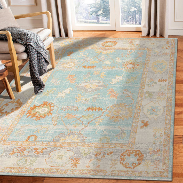 Aqua Boho Chic 8' x 10' Reversible Synthetic Area Rug