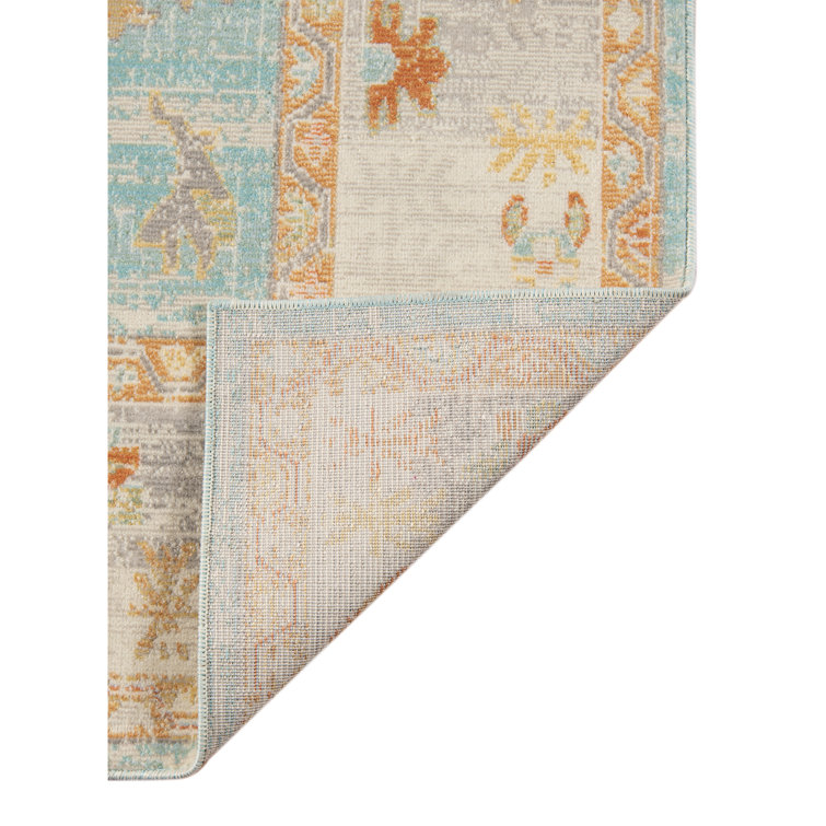 Aqua Bohemian Folklore 2'x3' Reversible Synthetic Area Rug