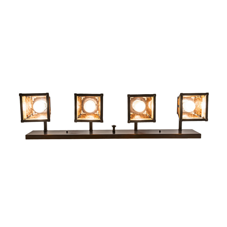Craftsman Brown and Beige Glass 4-Light Vanity Fixture