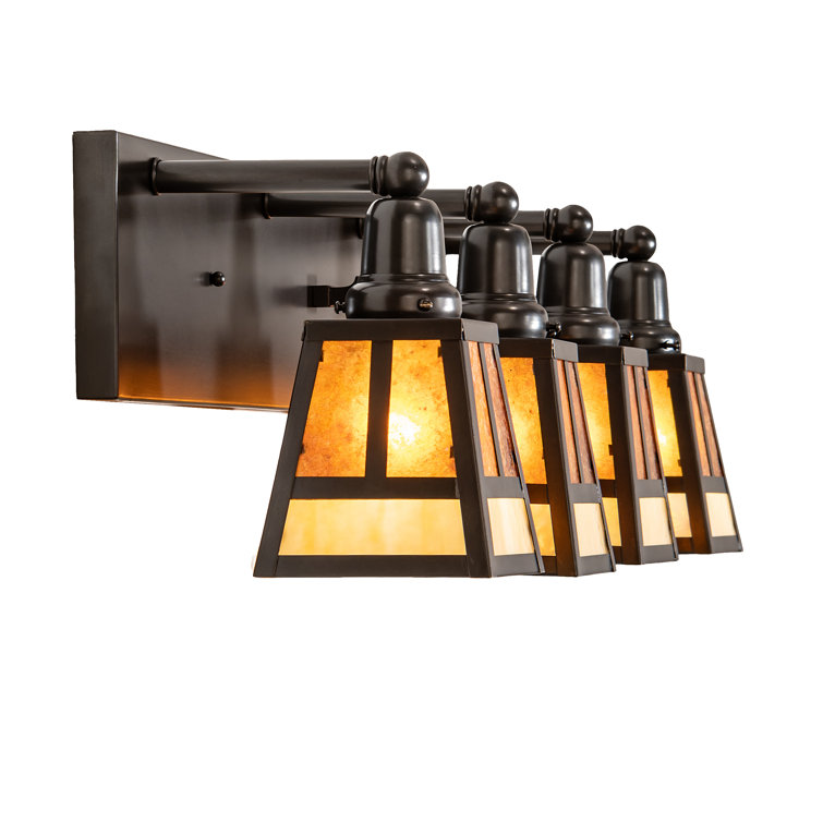 Craftsman Brown and Beige Glass 4-Light Vanity Fixture