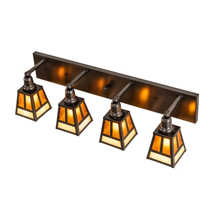 Craftsman Brown and Beige Glass 4-Light Vanity Fixture