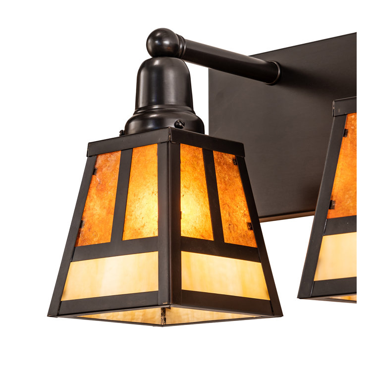 Craftsman Brown and Beige Glass 4-Light Vanity Fixture