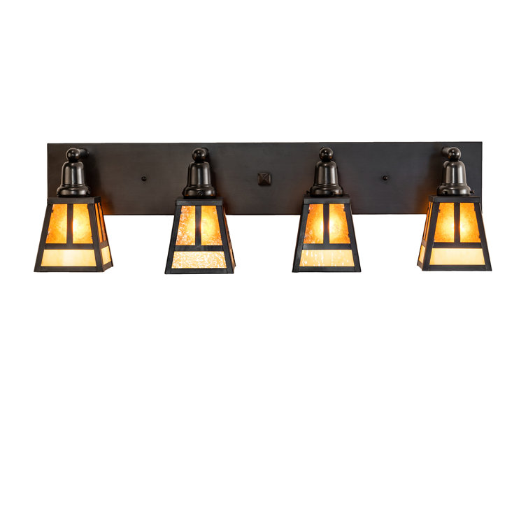 Craftsman Brown and Beige Glass 4-Light Vanity Fixture