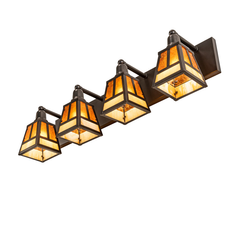 Craftsman Brown and Beige Glass 4-Light Vanity Fixture