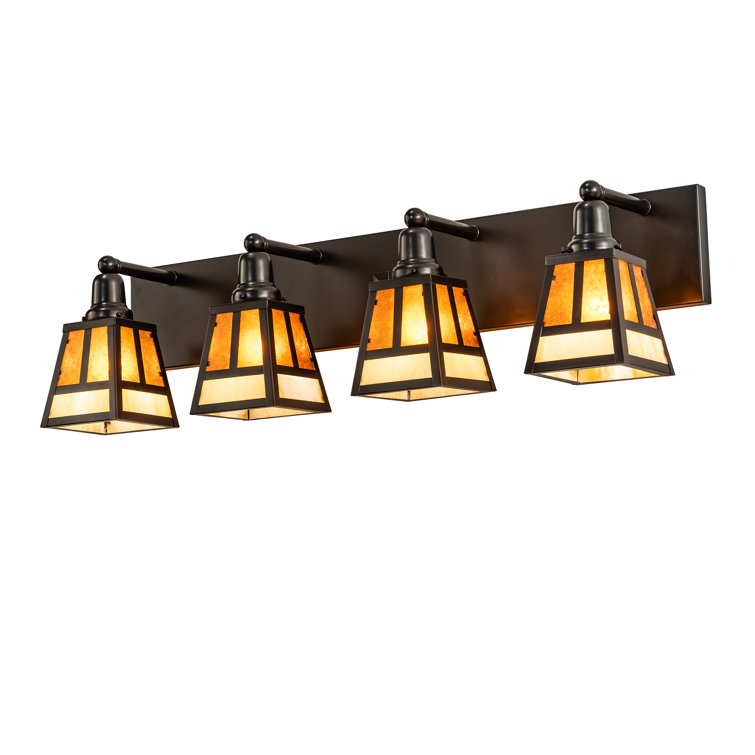 Craftsman Brown and Beige Glass 4-Light Vanity Fixture