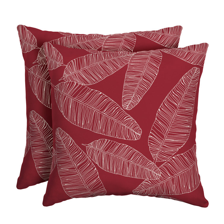 Arden Red Leaf Palm Outdoor Square Pillow Set with Polyester Fill
