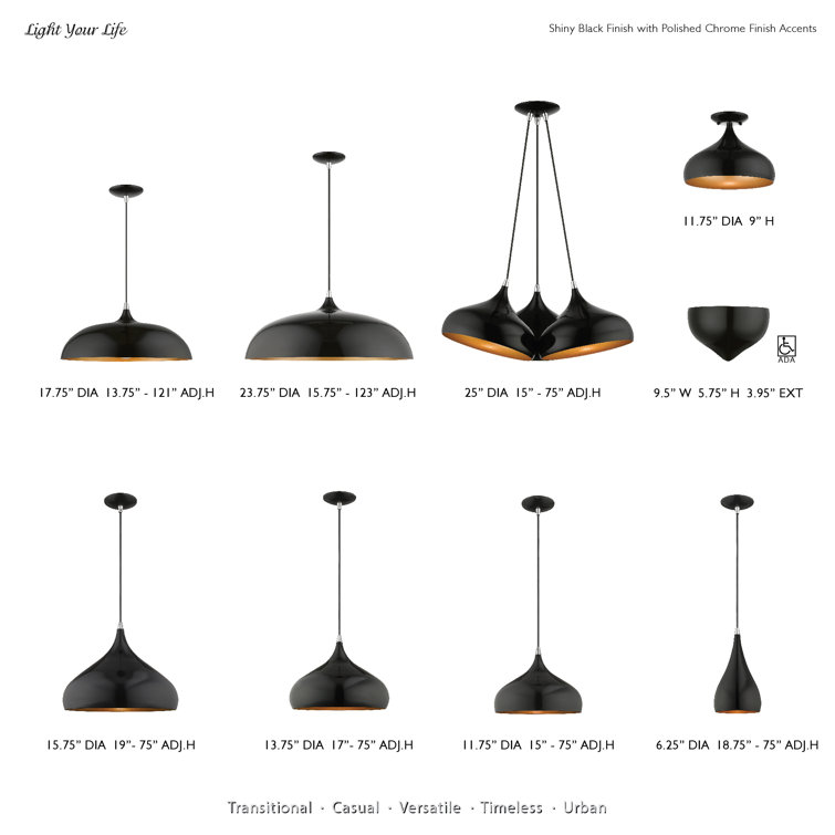 Amador Shiny Black and Gold Mini Pendant Light, 6.25" Indoor/Outdoor