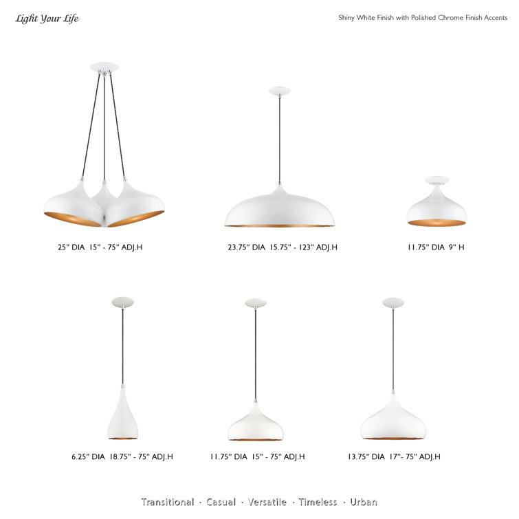 Shiny White Aluminum Teardrop Pendant Light