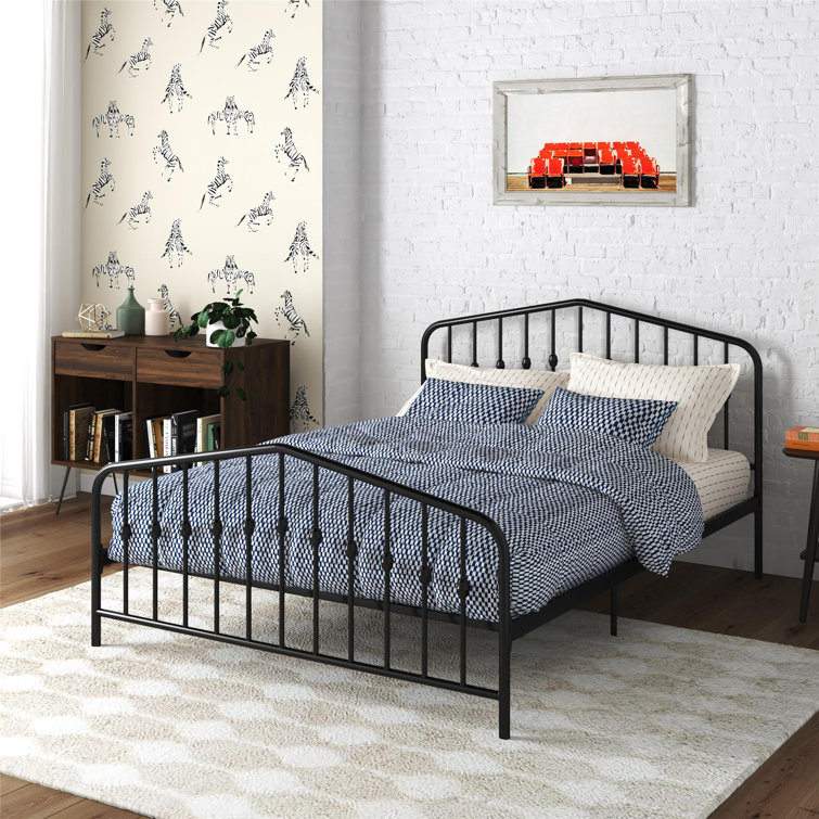 Novogratz Bushwick Queen Black Metal Bed with Round Finials