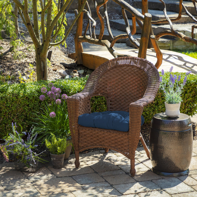 Cobalt Blue Polyester Outdoor Wicker Chair Cushion Set