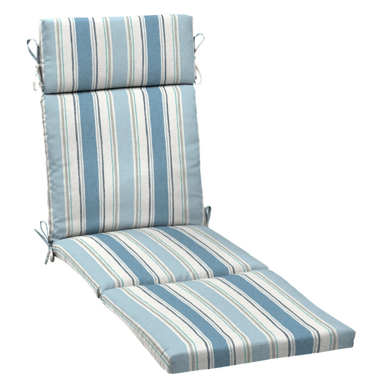 French Blue Linen Stripe Outdoor Chaise Lounge Cushion, 72 x 21