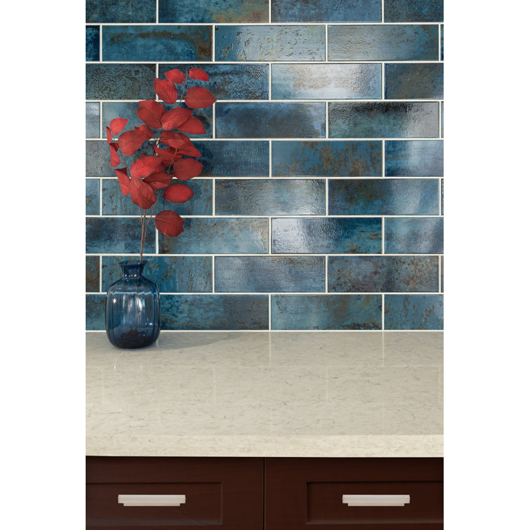 Marza 4" x 12" Glossy Blue Ceramic Subway Wall Tile