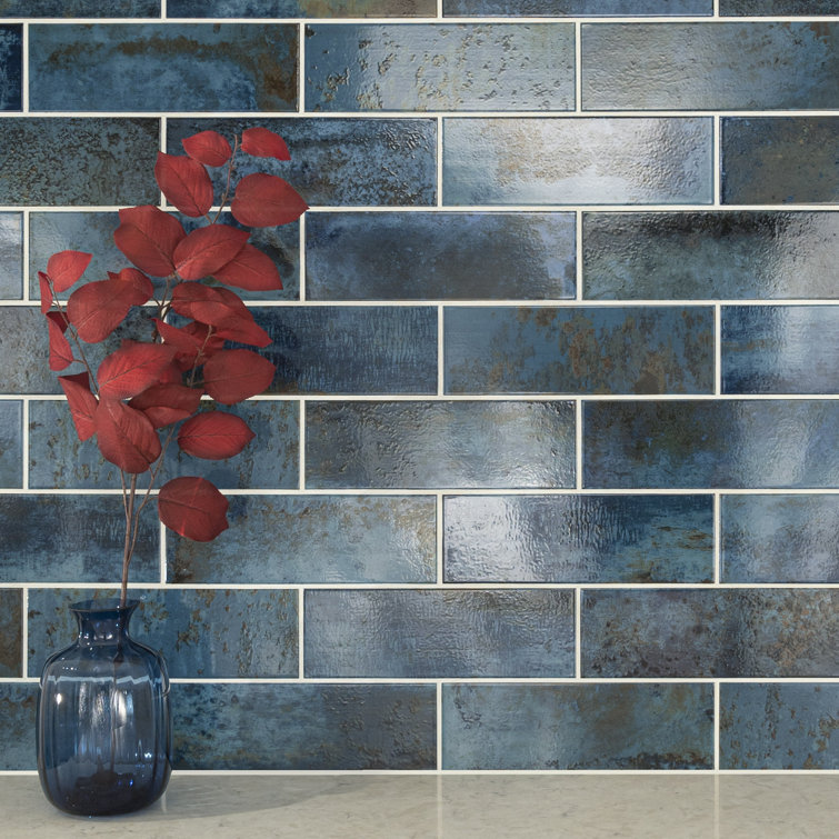 Marza 4" x 12" Glossy Blue Ceramic Subway Wall Tile