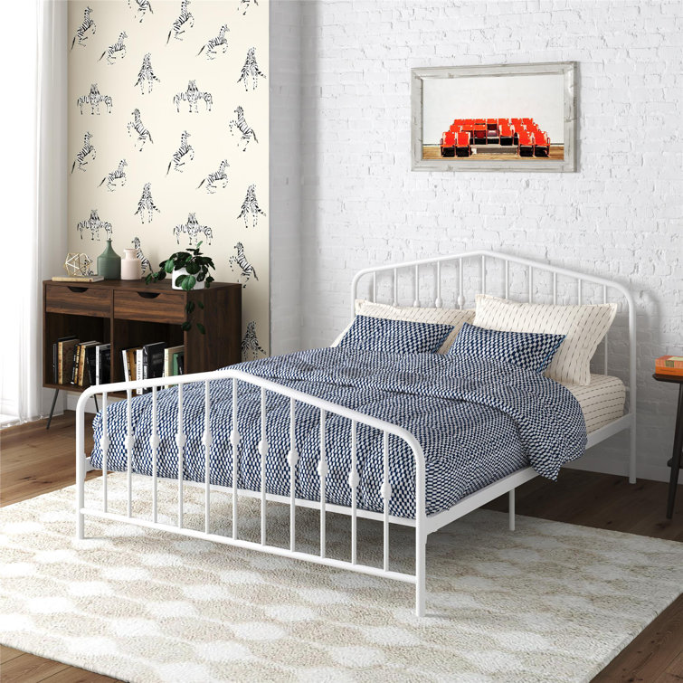 Bushwick Queen Warm Creamy White Metal Bed with Slats
