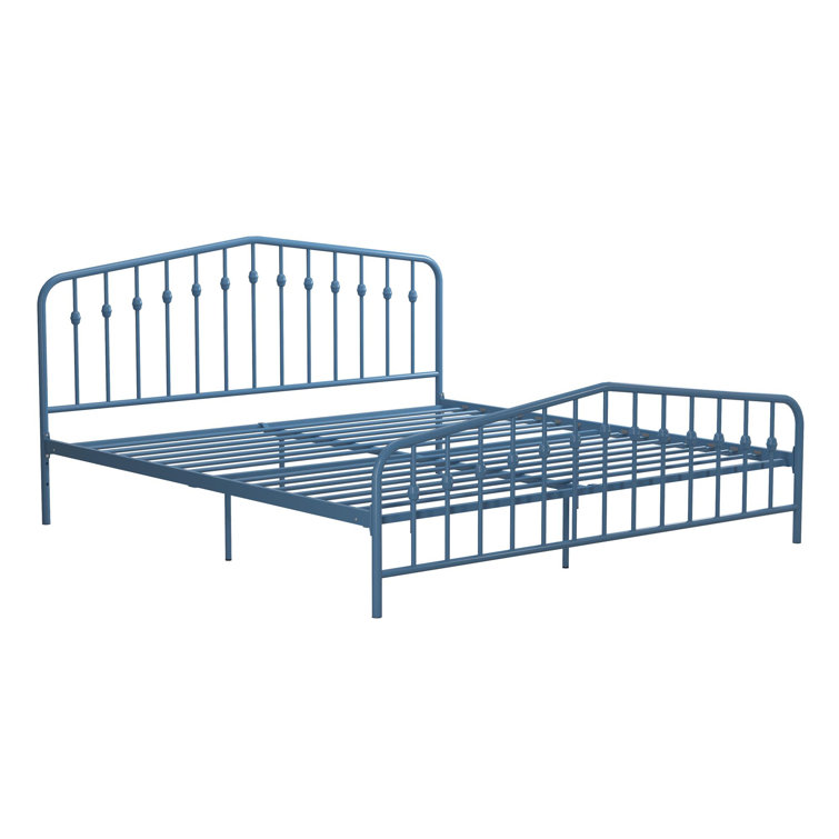 Sea Blue King Metal Frame Upholstered Bed with Drawer
