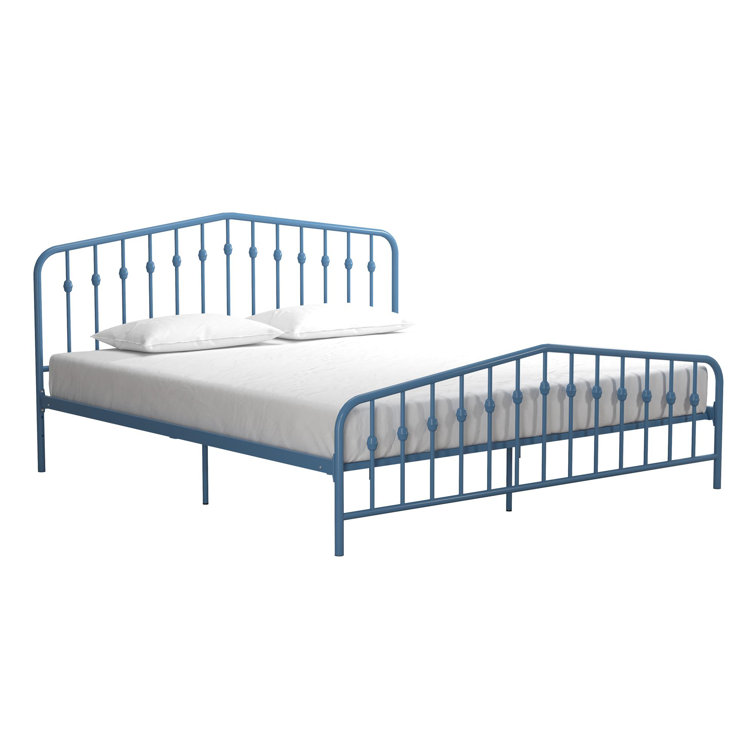 Sea Blue King Metal Frame Upholstered Bed with Drawer