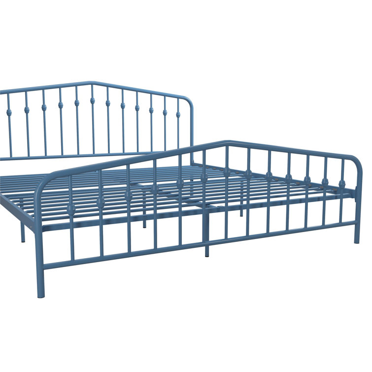Sea Blue King Metal Frame Upholstered Bed with Drawer