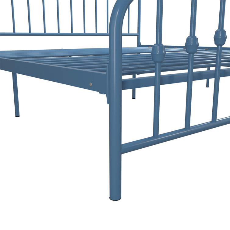 Sea Blue King Metal Frame Upholstered Bed with Drawer