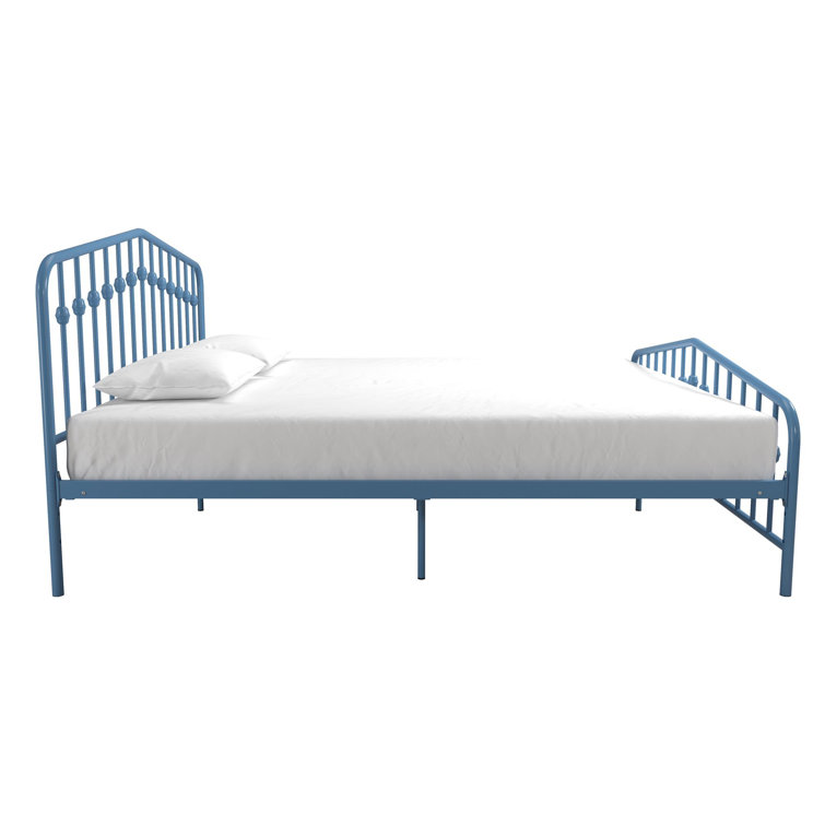 Sea Blue King Metal Frame Upholstered Bed with Drawer