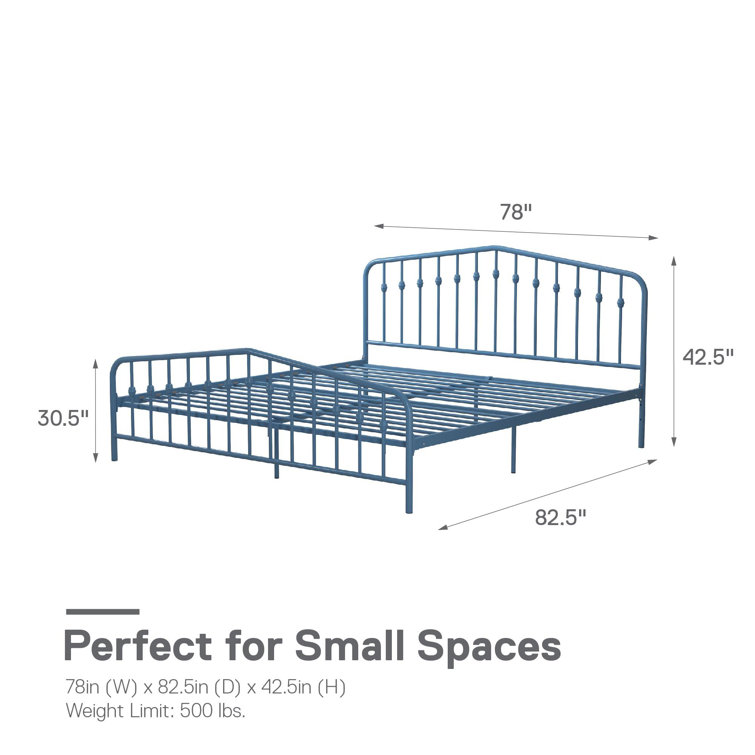 Sea Blue King Metal Frame Upholstered Bed with Drawer