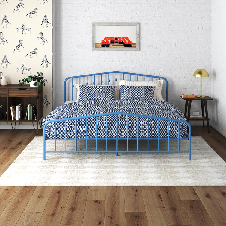 Sea Blue King Metal Frame Upholstered Bed with Drawer